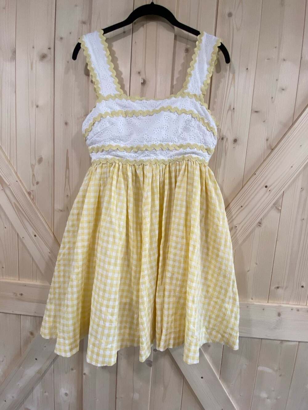 Mable White Eyelet and Yellow Gingham Mini Dress size small